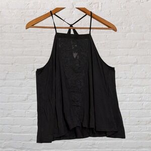 American Eagle Soft & Sexy Black Lace Mesh High Neck T-Back Tank Top Medium